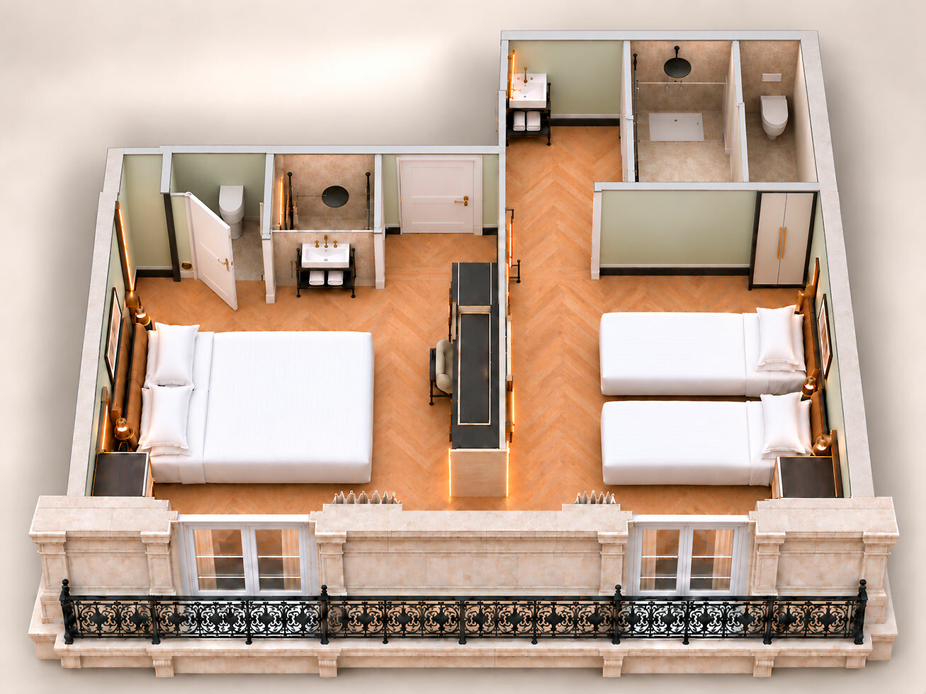 Plan des Chambres Communicantes de l'hôtel MAISON LENOIR 3* Paris 11e